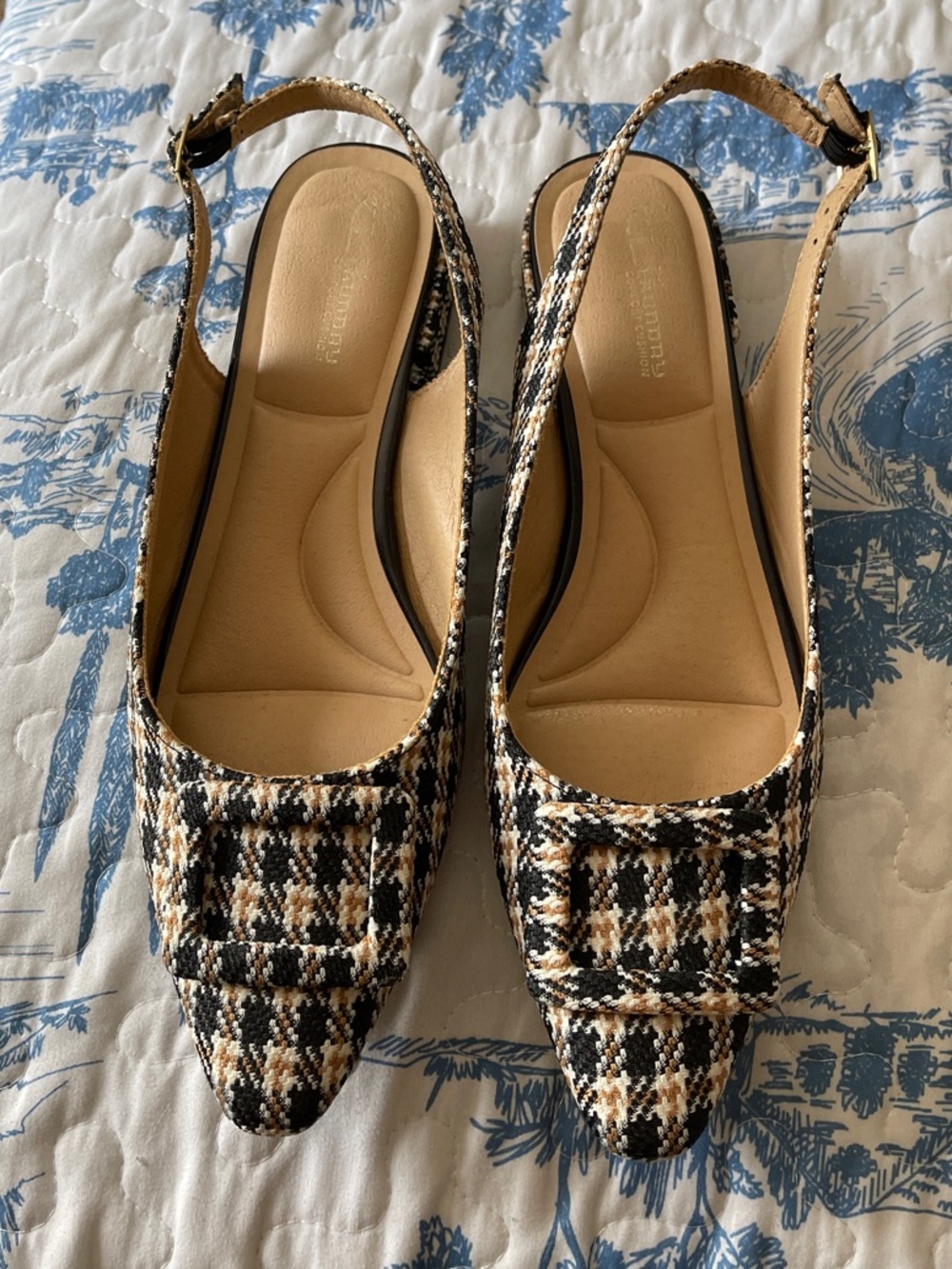 CL by Chinese Laundry Black-Tan Tweed Slingback Pointed Flats